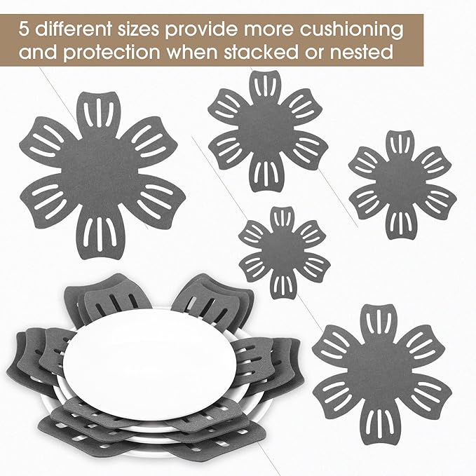 Nuogo 30 Pieces Pan Pot Protectors for Stacking 5 Different Size Max 16" Felt Pan Liners Protector Pad Anti Slip for Protecting and Dividers Stacking Separators(Gray)