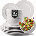 MIAMIO - 12-Piece Dinnerware Set, 4x Dinner Plates (28 cm), 4x Breakfast Plates (23 cm), 4x Bowls (750 ml), 12-Piece Set for 4 People - Microwave and Dishwasher Safe - Oasis Collection (White)