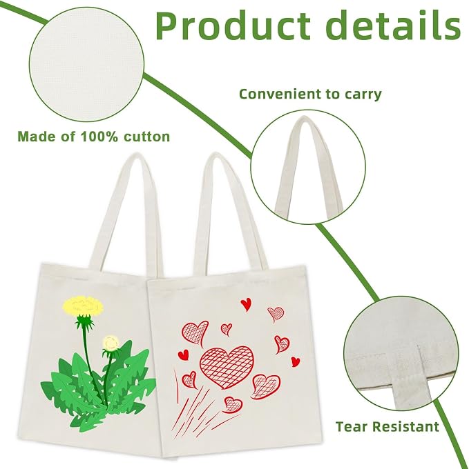 HECTOLIFE 6 I 12 I 24 I 48 Pack Canvas Tote Bags,Reusable Blank Canvas for Shopping Bags,Grocery Bags,DIY Gift Bags