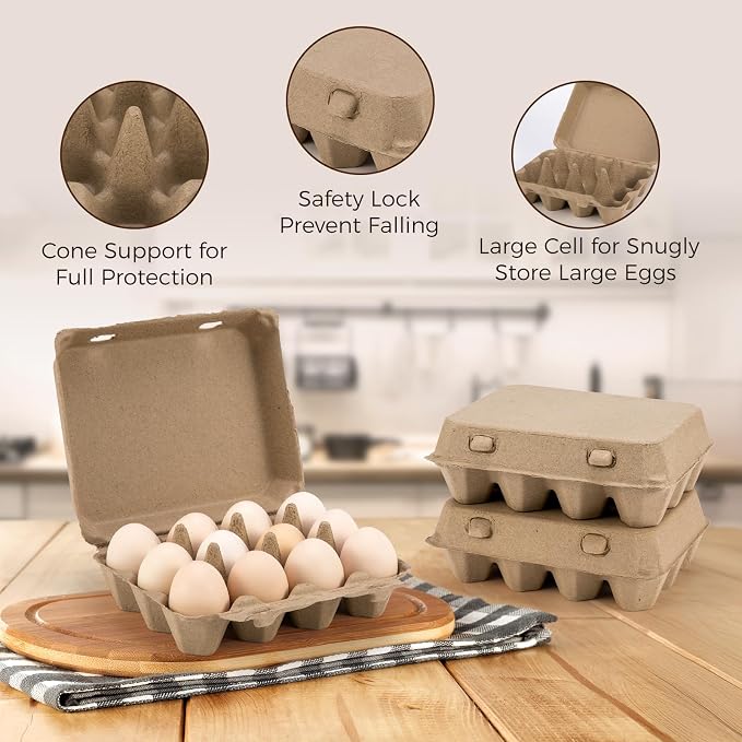 50 Pack Egg Cartons, 3x4 Style Paper Pulp Egg Trays, Sturdy & Reusable Egg Holder 12 Count Dozen Chicken Egg Storage Tray for Farmers, Home Use & Transport