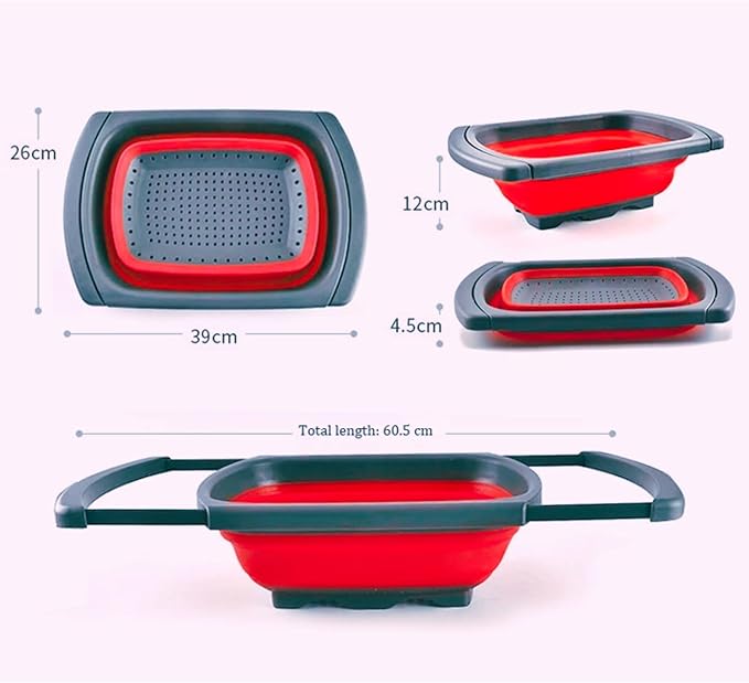 Collapsible Silicone Colander – Space-Saving Foldable Strainer for Pasta, Vegetables & Fruits – Large 6 Qt Kitchen Strainer, Heat-Resistant, BPA-Free & Dishwasher Safe |RED