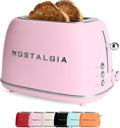 Nostalgia Classic Retro 2-Slice Toaster- Vintage Design- Enamel Coated Steel Body- Wide Slots for all Breads- Crumb Tray, Cord Storage- Defrost,Cancel and Bagel Function & 6 Toasting Levels- Pink