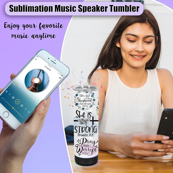 2 Pack 20 Oz Music Speaker Tumbler, Sublimation Music Tumbler Blanks, Double Wall Vacuum Insulated Coffee Mug with Detachable LED Light, Speaker Cup (Black)