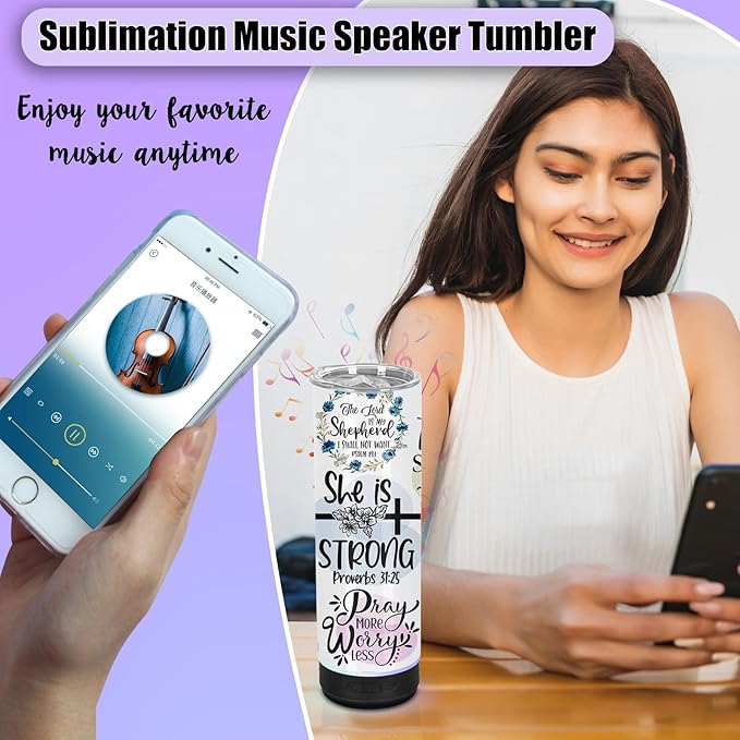 4 Pack 20 Oz Music Speaker Tumbler, Sublimation Music Tumbler Blanks, Double Wall Vacuum Insulated Coffee Mug with Detachable LED Light, Speaker Cup (Black)