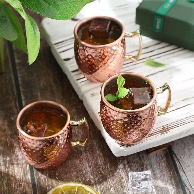 Yaomiao 24 Pieces Mini Moscow Mule Mugs 2 oz Cocktail Copper Cup Stainless Steel Mule Shot Glasses Copper Plating Cups for Wine Coffee Drinks (Hammered)