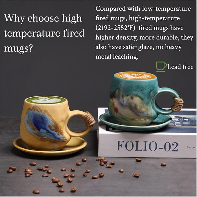 Little handmade ceramic pottery tea cup with saucer, espresso cup | 8 oz stoneware demitasse cup for lungo,cortado,Matcha, Americano