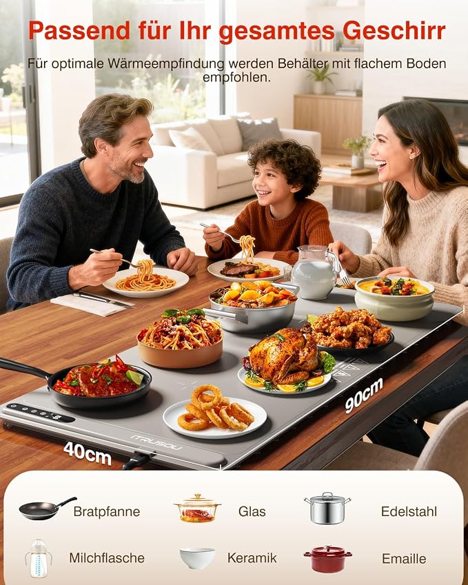 Warming Mat for Food (35"x16") - iTRUSOU Extra Large Electric Warming Tray with 7-Level Temp, 500W High-Power & 99H Timer - Rollable XL Large Food Warming Mat for Parties & Buffet