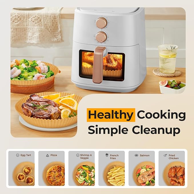 Vailnd Air Fryer Paper Liners, 405 PCS Non-Stick Parchment Paper, 8-Inch Round Air Fryer Liners Disposable for 5-8 QT Basket, Water-Proof & Oil-Proof Airfryer Liners for Baking, Roasting, Microwave
