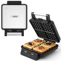 Sunvivi Stainless Steel Waffle Maker 4 Slices with Quick Heat-Up, Time & Temperature Control, LCD Display, Nonstick Surface, Perfect Waffle Iron for Kids and Families, Silver