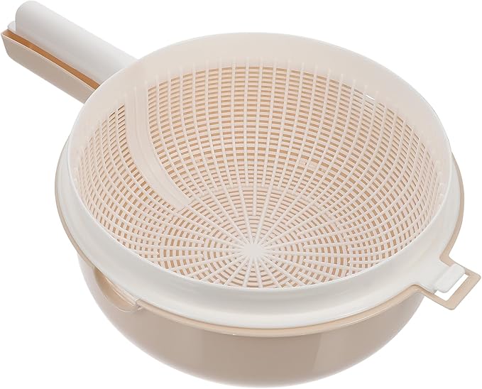 Mobestech Double Layer Strainer Basket 13.38X9.05X4.33 Inch Plastic Drain Basket Bowl for Washing Fruits and Vegetables with Handle Detachable Design for Kitchen Use