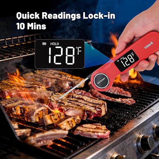 Professional Meat Thermometer Digital 0.5s Instant Read Thermometer ±0.5°F Accuracy, 1.42" Backlit Display Waterproof Cooking Thermometer, Food Thermometer for BBQ Cooking, Candy, Back Magnet