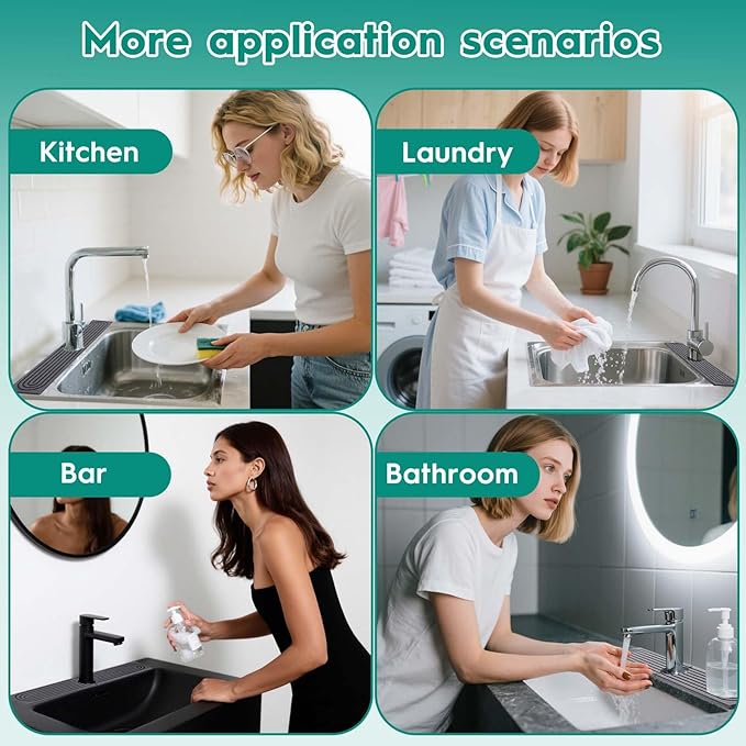 16 Inch Stone Faucet Mat for Kitchen Sink,Quick Dry Stone Mat Kitchen-Sink Water Splash Guard,Diatomite Protector with Super Absorbent&Leak Proof Circular for Kitchen Bathroom Counter（Dark Grey）