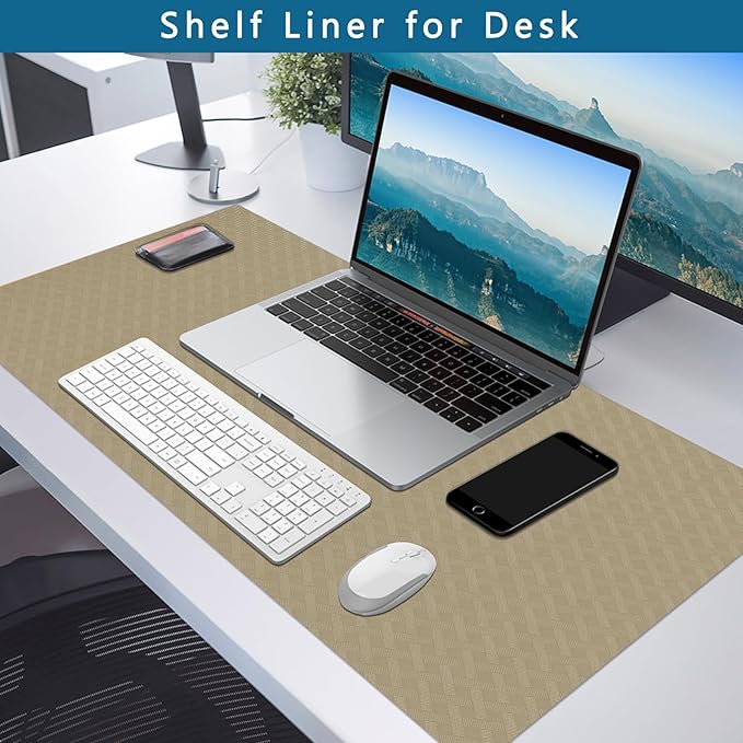 HooTown Kitchen Shelf Liner Drawer Liners, 11.8"W x 157.5"L Non-Adhesive Cabinet Cupboard Liners Refrigerator Waterproof Fridge Mat with Durable Kitchen Cabinet Mat for Drawers, Shelves, Pantry, Khaki
