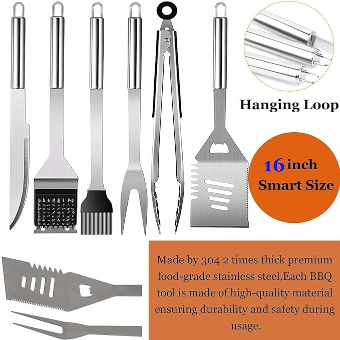 MUJUZE BBQ Grill Accessories Set,Grill Accessories Gifts for Fathers Day,BBQ Gifts for Men,31PCS Grilling Gifts for Men,Grilling Accessories with Apron for Dad,Barbecue Tool Sets