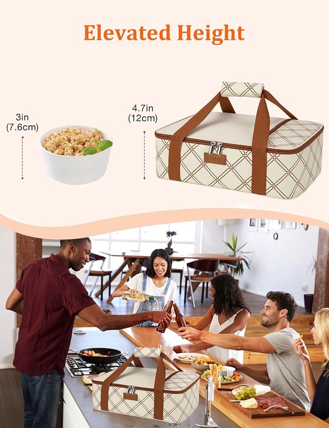 Casserole Carrier Bag, Single Insulated Food Bag, Hot Cold Lasagna Holder Tote for Picnic, Potluck or Travel, Lightweight Picnic Bag