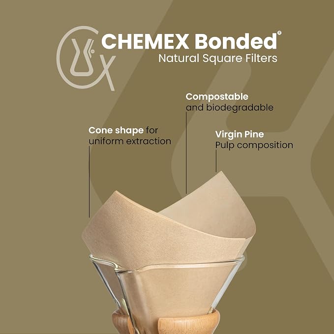 Chemex Bonded Filter - Natural Square - 100 Count (Pack of 2) - Exclusive Packaging