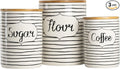 10 Strawberry Street Labeled Ceramic Kitchen Canister Set, Set of 3, Coffee Sugar Flour, White/Black, Bamboo Lids