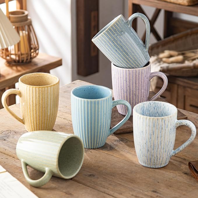 Yundu 16 oz Coffee Mugs Set of 6, Large Coffee Cups, Ceramics Mug with Handle, Cups foe Latte, Tea, Cappucino - Assorted Colors