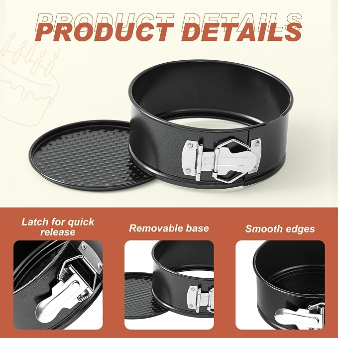 Funnymoom 4 Pcs 7 Inch Non Stick Springform Pan with Removable Bottom Carbon Steel Cheesecake Pan Round Springform Cake Mold with Stainless Steel Spring Buckles for Baking Kitchens Restaurant