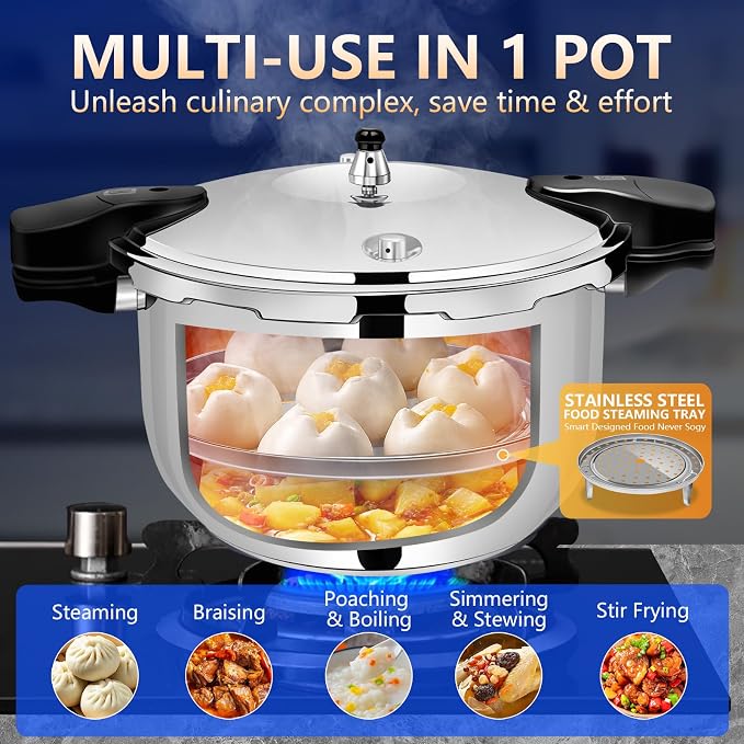12.68QT Stainless Steel Pressure Cooker, Heavy Duty Food Grade Pressure Canner with Safety Valve & Heat-Resistant Handle, Compatible with All Stovetops for Home Cooking & Canning