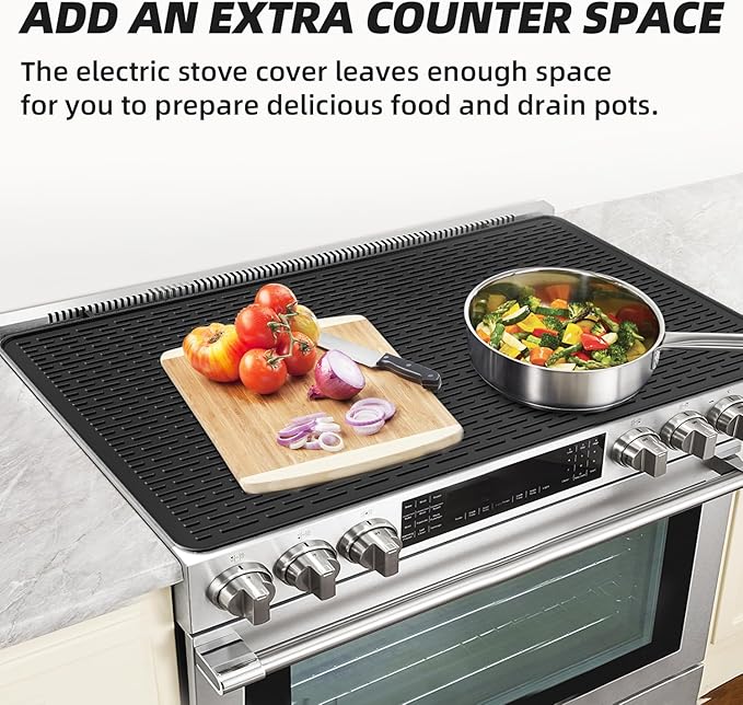 LOPNUR Thick Electric Stove Cover for Stove Top, 36"x20.5" Silicone Stove Mat for Glass Top Stove Cover, Heat Resistant Induction Cooktop Protector, Non-Slip Kitchen Glass Cooktop Protector, Black