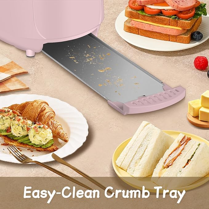SEEDEEM 4 Slice Toaster, Extra Wide Slots Bread Toaster with 6 Shade Settings, Bagel/Cancel/Defrost/Reheat Functions, Removable Crumb Tray, Auto Shut-Off, Pink
