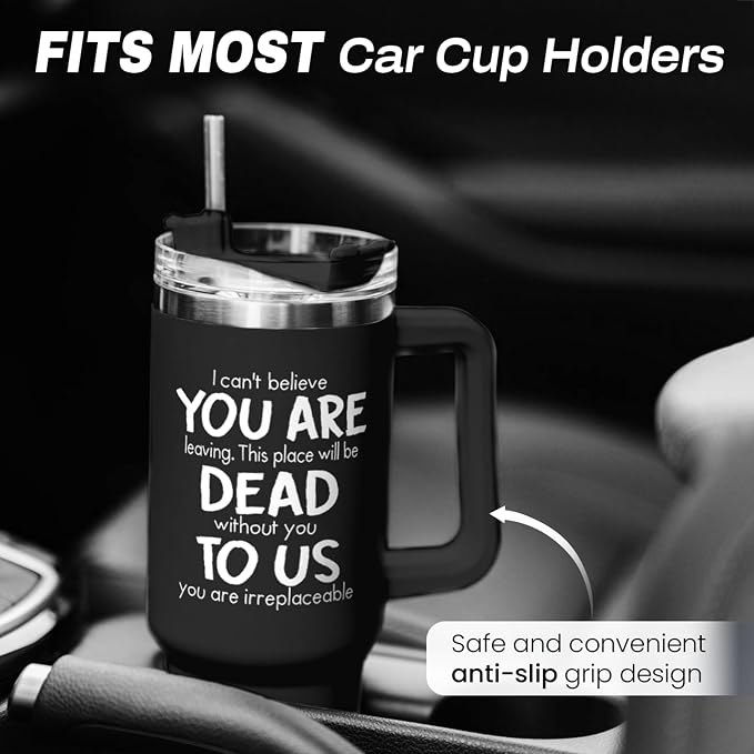 SANDJEST Leaving Job Gifts for Coworkers Tumbler 40oz Stainless Steel with Handle and Straw, Farewell & New Job Gifts for Colleagues
