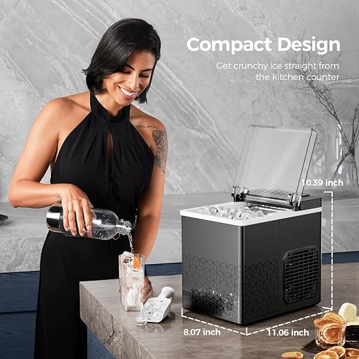 Electactic Countertop Ice Maker, 26Lbs/Day, Compact Small Ice Maker with Auto-Cleaning,Perfect for RV/Home/Kitchen, Black