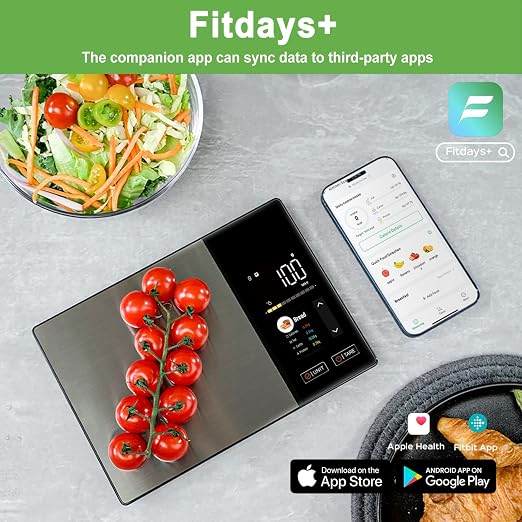 Smart Food Scale with Nutritional Calculator, Digital Kitchen Scale for Weight Loss, Free App with 23 Nutrients & Calorie Tracking, Digital Weight Grams & Ounces, 11 lb/5 kg