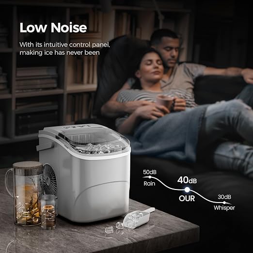 Electactic Ice Makers Countertop,26Lbs/24H,9 Cubes in 6 Mins,Portable Ice Maker Machine with Self-Cleaning,2 Sizes of Bullet Ice,Perfect for Home Kitchen(Grey)