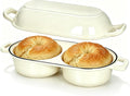 Double Dutch Oven for Sourdough Bread Baking, 2.2QT (White) | Enamelled Cast Iron Bread Pan with Lid, Double Round Loaf Space, 16.5cm Diameter, Mini Double Dutch Oven for Homemade Baking