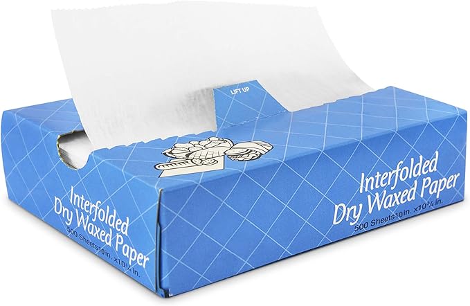 Fit Meal Prep 500 Sheets 10 x 10.75” Dry Wax Paper Sheets for Food, Greaseproof Sandwich Wrapping, Interfolded Deli Wax Paper for Fries, Burgers, Food Basket, Made in USA