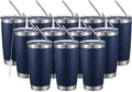 COMOOO 20oz Double Wall Vacuum Insulated Travel Mug Bulk Stainless Steel Tumbler with Lid and Straw Durable Powder Coated Insulated Coffee Cup for Cold & Hot Drinks (Navy, 12 pack