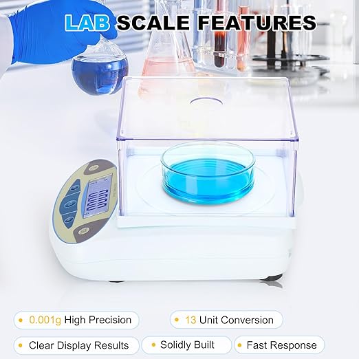 Lab Scale 500g*0.001g,High Precision Accurate Analytical Balance with Windshield,Lab Scale Electronic Scientific Scale Digital Precision Weighing Scale Jewelry Scales(with 200g Calibration Weight)