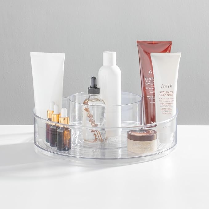 iDesign 12-inch Divided Lazy Susan for Bathroom Storage - Set of 4 - Clear