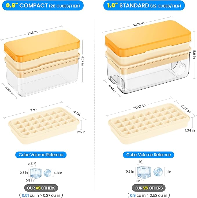PHINOX Ice Cube Tray with Lid and Bin, Ice Trays for Freezer, Flexible Ice Cube Trays, Making 56 pcs Ice Cubes, Chilling Cocktail, Whiskey, Coffee, with 2 trays, Ice Container, Scoop&Cover, BPA Free