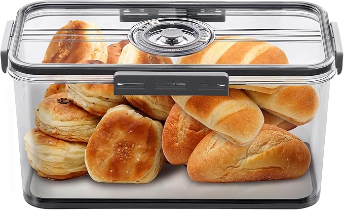 ANYPROLUS Bread Box for Homemade Bread Boxes for Kitchen Counter Airtight, Time Recording Bread Storage Container with Lid, Bread Containers Storage Airtight Loaf Bread Keeper, Dark Grey