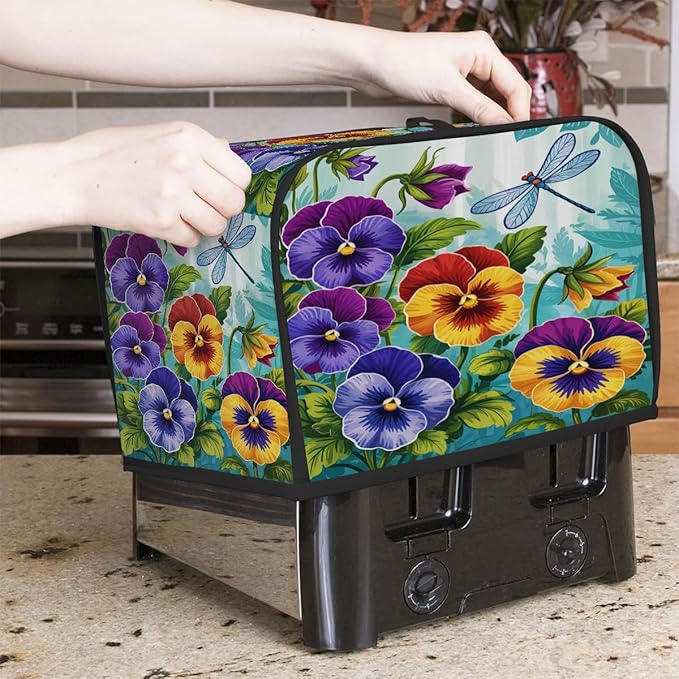 Colorful Flower Spring 4 Slice Toaster Cover Dust And Fingerprint Bread Maker Cover Bakeware Protector Washable Appliance Covers Kitchen Accessories For Home Kitchen Women Gift