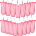 Honeydak 15 Pack Tumbler with Straw and Lid Bulk Cups for Gifts Glitter Plastic Coffee Cups 24-27 oz Reusable Water Bottle Iced Coffee Travel Mug Party Favors for Birthdays Travel (Light Pink)