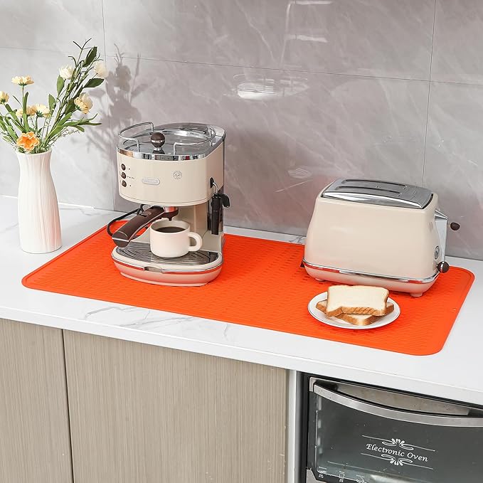 MicoYang Silicone Dish Drying Mat for Multiple Usage,Easy clean,Eco-friendly,Heat-resistant Silicone Mat for Kitchen Counter or Sink,Refrigerator or Drawer Liner Orange 5XL 36inches x 18inches