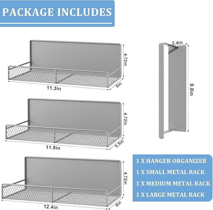 DTUQYX Magnetic Shelf for Washing Machine 4-Pack: Widen Magnetic Laundry Organizer (5"-6") with Hanger Organizer, Strong Magnet, Rust Proof, Heavy Duty Magnetic Spice Rack for Refrigerator (Grey)