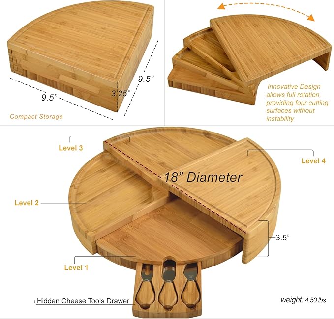 Picnic at Ascot Multi-Level Cheese/Charcuterie Board - Patented Unique Design Stores as a Wedge