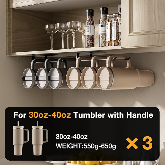 MOJOHAND Water Bottle Organizer for Full Stanley Tumbler with Handle, Pantry Kitchen Organizers and Storage for Cup Accessories, Water Bottle Holder Wine Rack (Black- 2Pack)