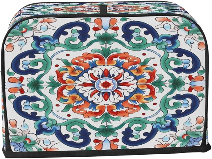Mandala Green Ethnic Style 4 Slice Toaster Cover Dust And Fingerprint Bread Maker Cover Bakeware Protector Washable Appliance Covers Kitchen Accessories For Home Kitchen Women Gift