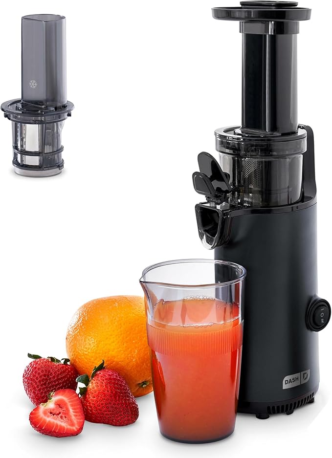 Dash Deluxe Compact Cold Press Juicer - Slow Masticating Juicer Machine for Fruits and Vegetables with Frozen Attachment - Easy to Clean Juice Press for Home Countertops - Black