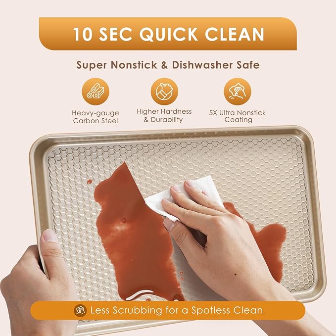 Baking Sheet Pan Set of 3, Nonstick Carbon Steel Cookie Sheets with Texture | Commercial Half/Quarter/Jelly Roll Pans Replacement Toaster Oven Tray, Heavy Duty & Easy Clean
