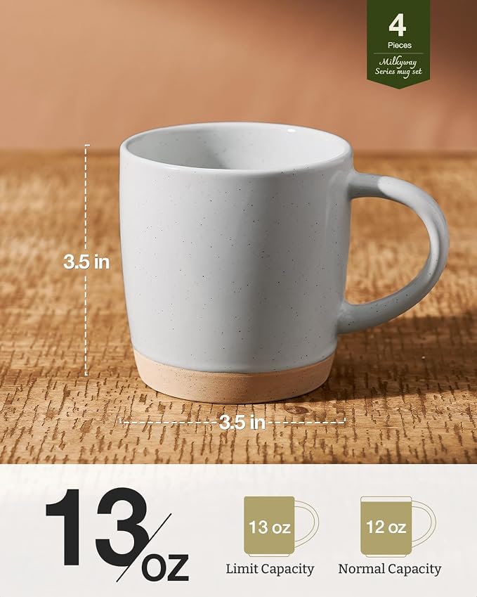 famiware Coffee Mugs for 4, 13 oz Mug Set, Dringking Cup with Handle for Coffee, Tea, Cocoa, Milk, Milkyway Serise, Ligth Gray