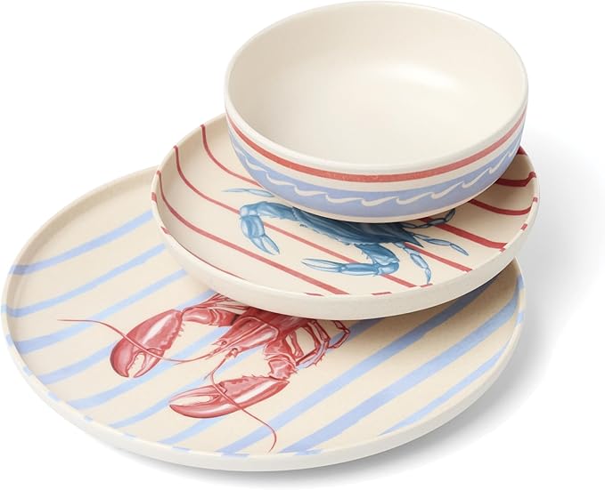 Oneida Dinnerware Sets, 24 Seven Melamine, Wharfside 12-Piece Dinnerware Set, Service For 4, Melamine Material, Dishwasher Safe, Plates And Bowls, Dinner Dishes, Kitchen And Dining(Assorted, 12 Piece)