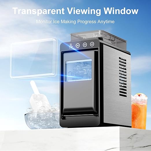 Kismile Countertop Ice Maker, Portable Ice Maker Machine 26lbs/24H, Dual Water Tank Design, Small & Large Bullet Ice, Self-Cleaning, Internal Lighting for Home Kitchen, Office & RV
