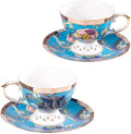 KAMMAK Tea Cups and Saucers Set of 2, Fine Bone China Coffee Cups, Stackable Espresso Mugs, Ceramic Demitasse for Coffee, Cappuccino, Latte, Americano, Tea, Jade